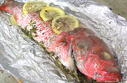 grilled whole fish in foil