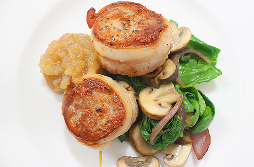 Scallops Wrapped with Apple Smoked Bacon